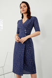Navy Polka Prickar Midi Summer Wrap Klänning