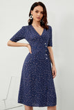 Navy Polka Prickar Midi Summer Wrap Klänning