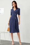 Navy Polka Prickar Midi Summer Wrap Klänning