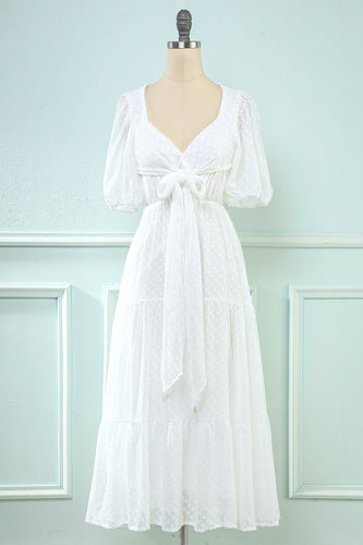 Vit Midi Babydoll Klänning