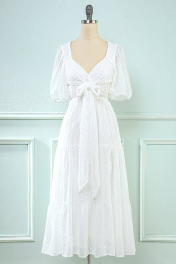 Vit Midi Babydoll Klänning
