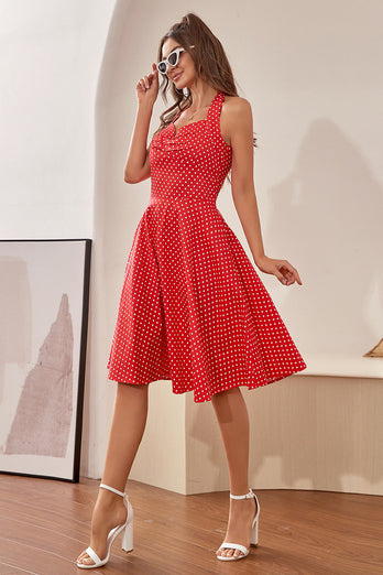 Halter Polka Dots Röd 1950-talets klänning
