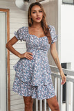 Blå blommig sommar Boho Klänning