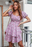 Blå blommig sommar Boho Klänning