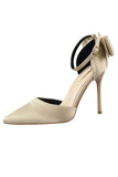 Burgundy Satin Prom Klackar med Bowknot