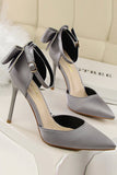 Burgundy Satin Prom Klackar med Bowknot