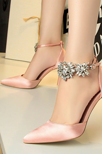 Silver Ankle Strap Prom Klackar med kristaller