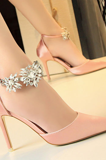 Silver Ankle Strap Prom Klackar med kristaller