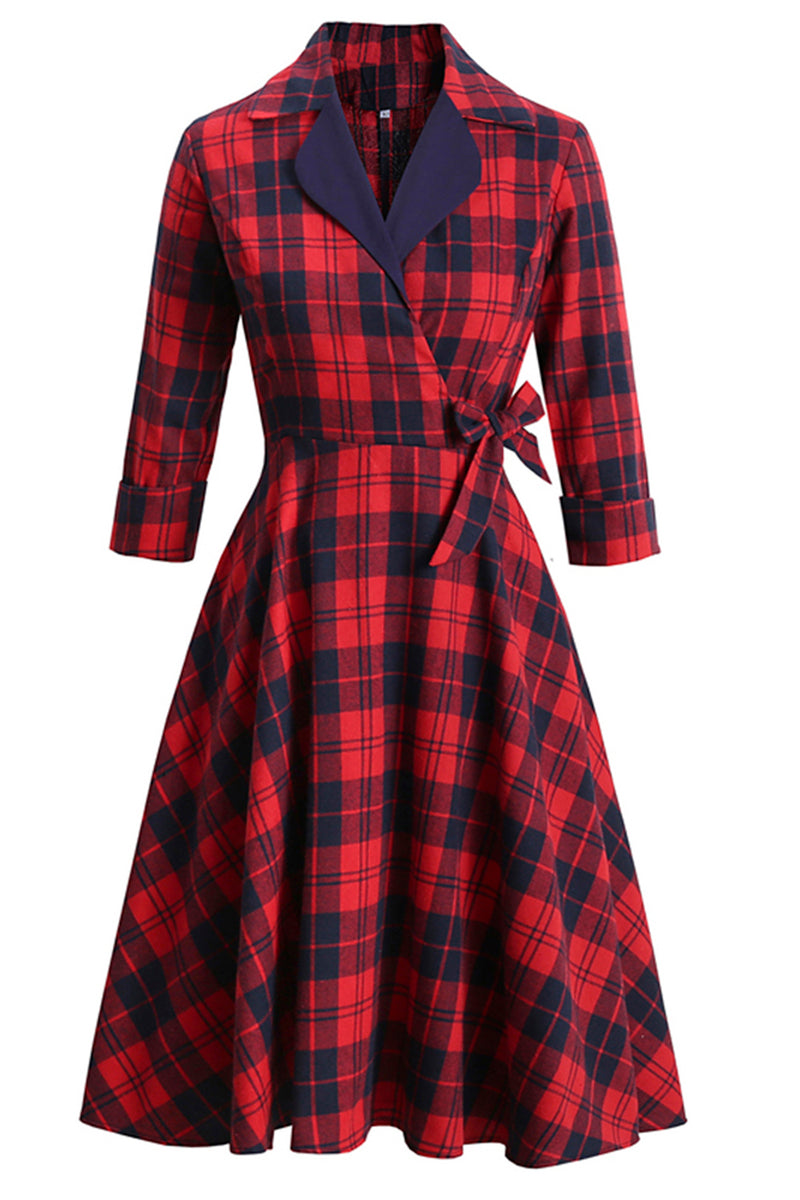 Load image into Gallery viewer, Röd rutig vintage 1950-tal klänning