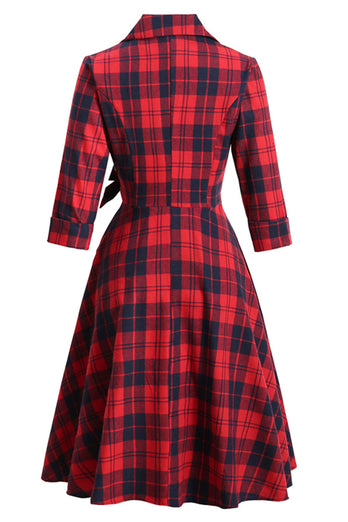 Röd rutig vintage 1950-tal klänning