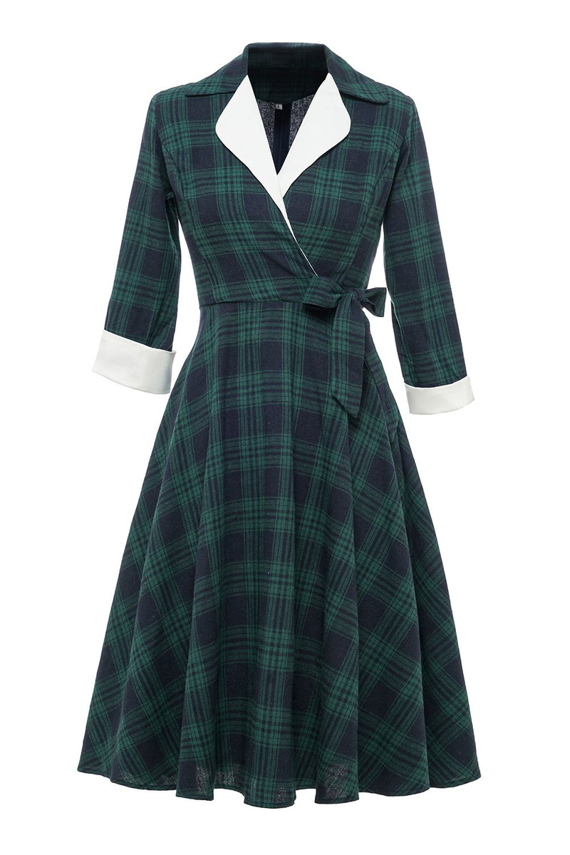 Load image into Gallery viewer, Grön pläd vintage 1950-talet klänning