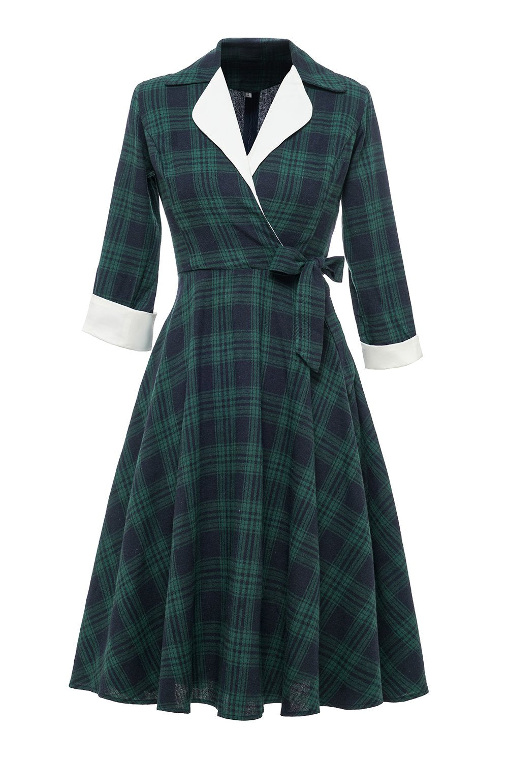 Grön pläd vintage 1950-talet klänning
