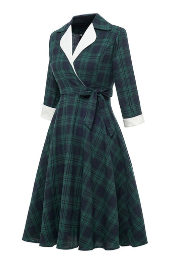 Grön pläd vintage 1950-talet klänning