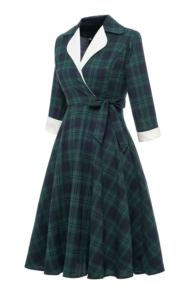 Load image into Gallery viewer, Grön pläd vintage 1950-talet klänning