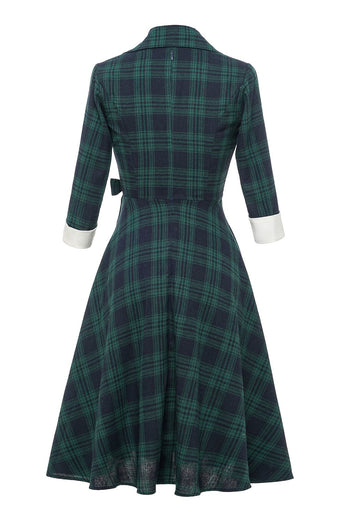 Grön pläd vintage 1950-talet klänning