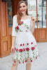 Load image into Gallery viewer, Vit V-hals vintageklänning med rosenbroderi