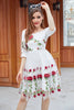 Load image into Gallery viewer, Vit V-hals vintageklänning med rosenbroderi