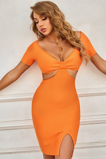 Sexig V-ringning Orange Festklänning