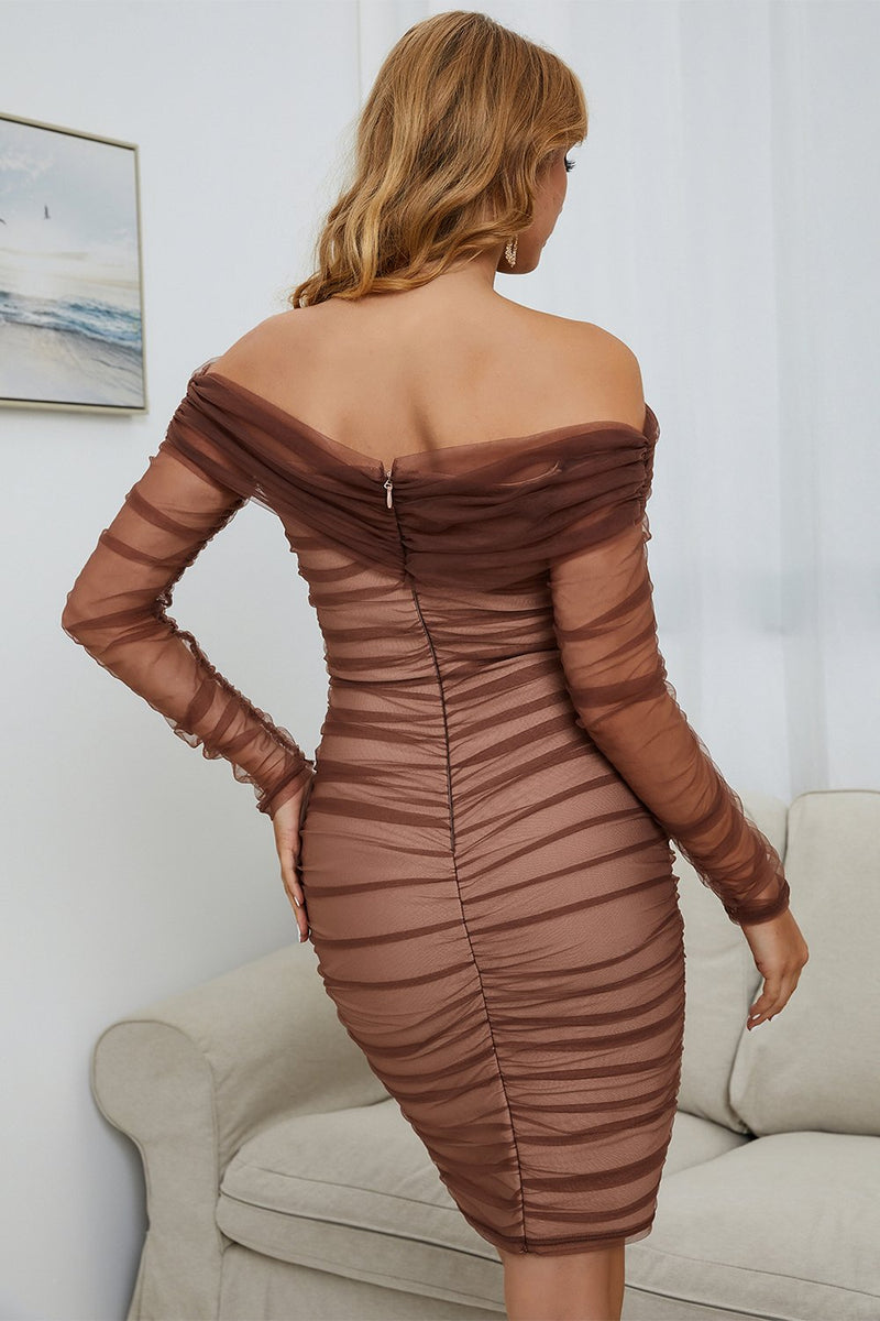 Load image into Gallery viewer, Off-shoulder Brown Cocktail Festklänning