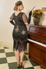 Load image into Gallery viewer, Svarta gyllene Paljett Gatsby fransade Plus Size 20 Tals Klänning