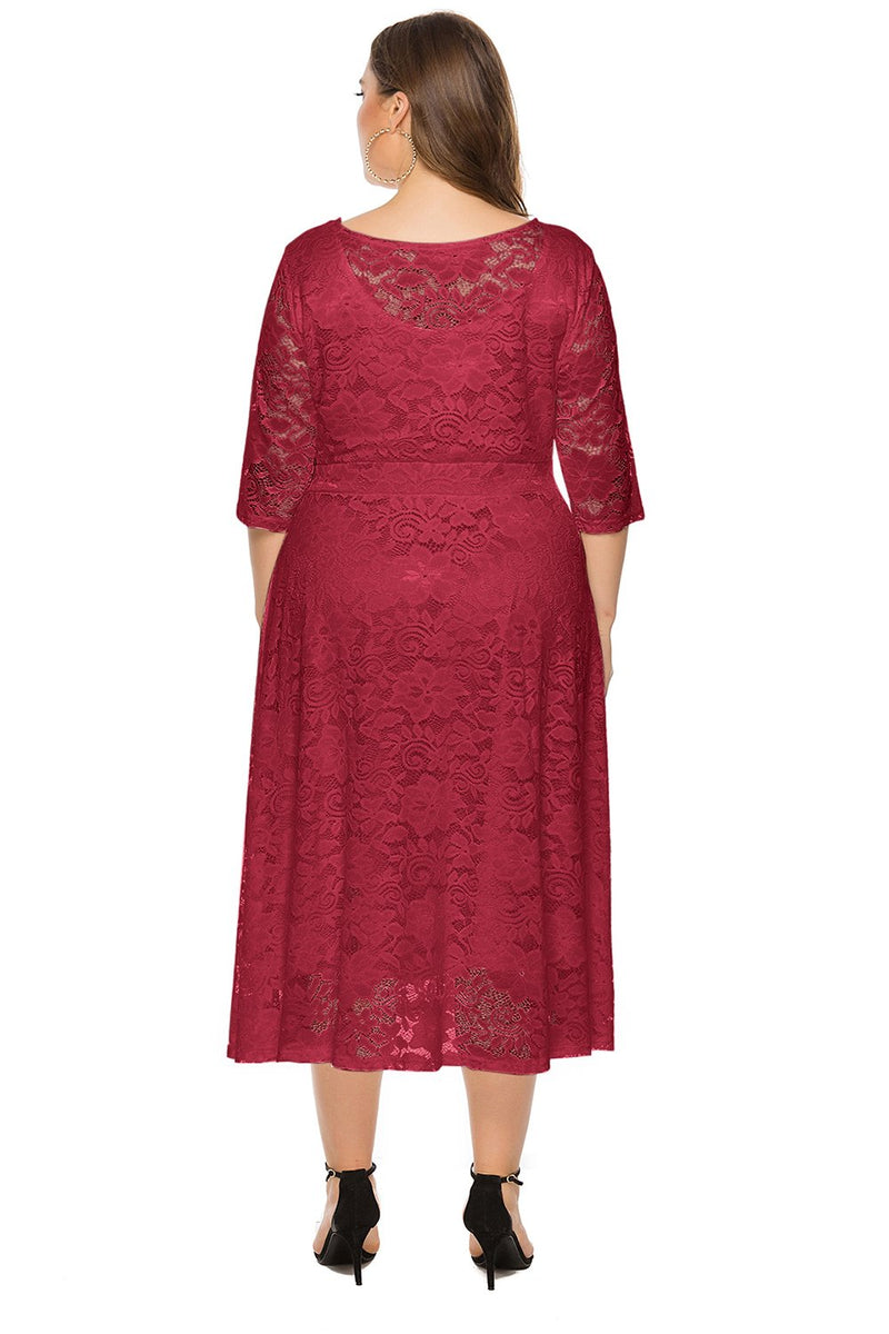 Load image into Gallery viewer, Plus Size långa ärmar Spetsklänning