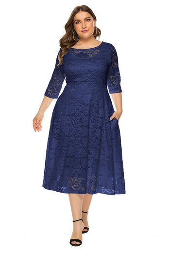 Plus Size långa ärmar Spetsklänning