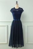 Navy Midi Lace Bröllopsfest Klänning