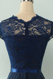 Navy Midi Lace Bröllopsfest Klänning