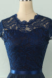 Navy Midi Lace Bröllopsfest Klänning