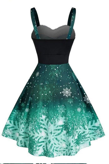 Grön jul snöflinga tryck vintage klänning