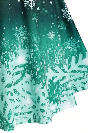 Grön jul snöflinga tryck vintage klänning