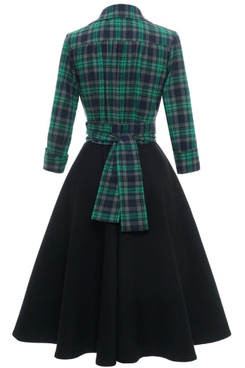 Grön Rutig Vintage Kläder Lång Ärm