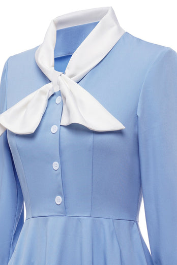 Blå Vintage 50 Tals Klänning med Rosett