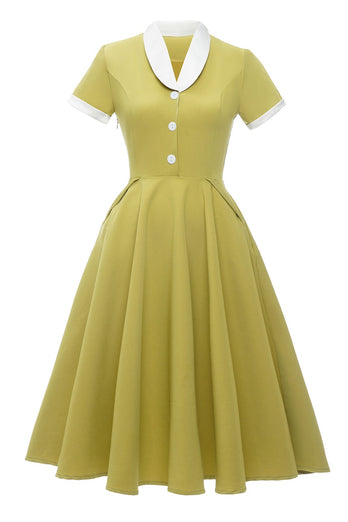 V-ringning Citron Gul Vintage Kläder Med Kort Ärm
