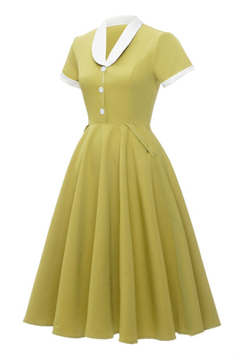 V-ringning Citron Gul Vintage Kläder Med Kort Ärm