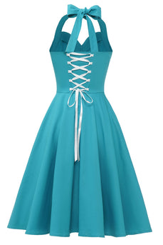 Halterneck Blå Vintage Kläder med Rosett