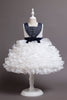 Load image into Gallery viewer, Navy White Flower Girl Dress med volanger