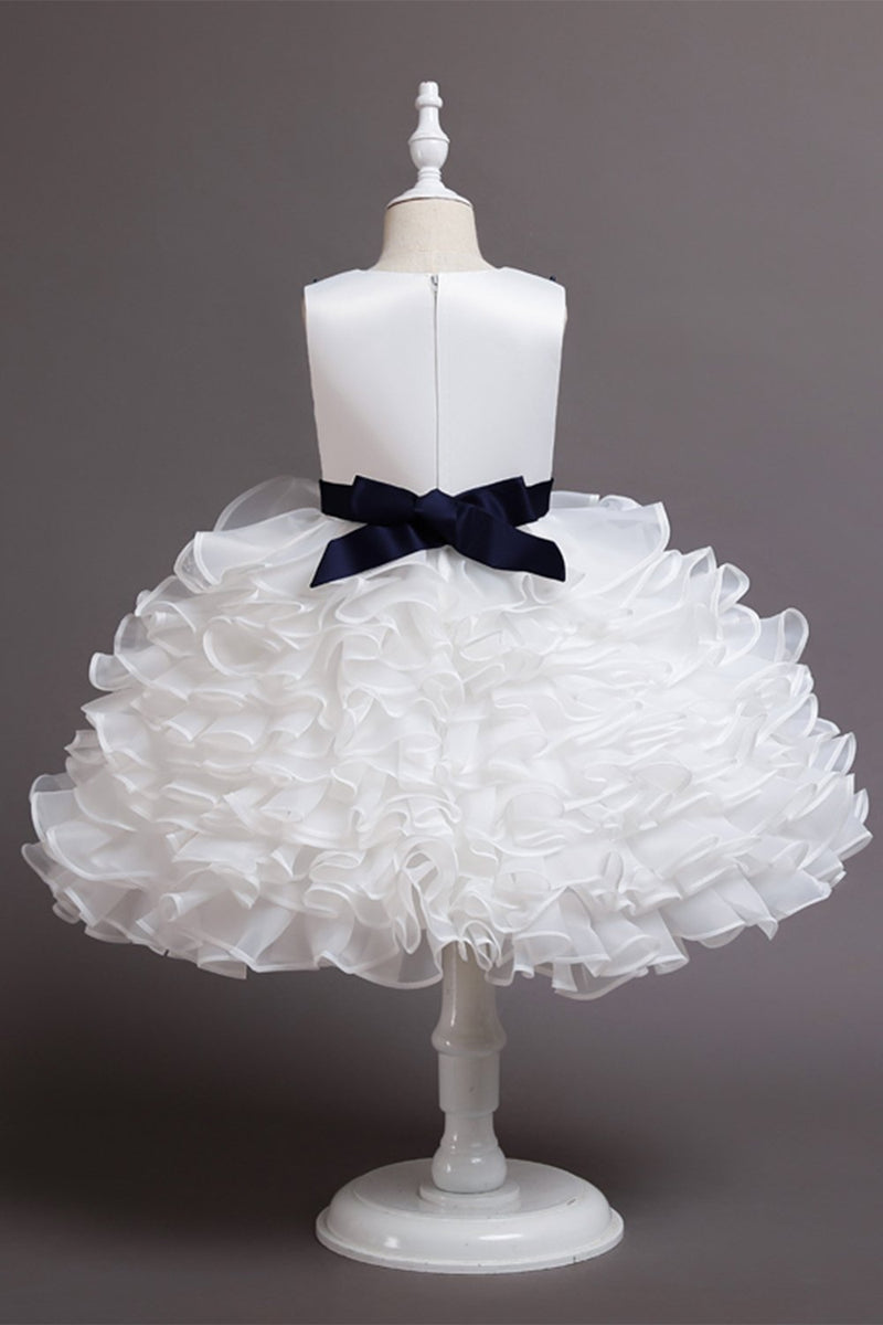 Load image into Gallery viewer, Navy White Flower Girl Dress med volanger