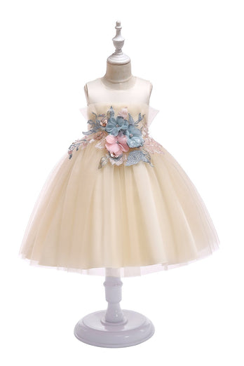 En linje juvel blush blomma flicka klänning med Appliques