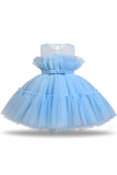 Blå A-linjeformad Tulle Flower Girl Klänning med rosett