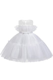 Blå A-linjeformad Tulle Flower Girl Klänning med rosett