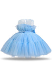 Blå A-linjeformad Tulle Flower Girl Klänning med rosett
