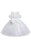 Blå A-linjeformad Tulle Flower Girl Klänning med rosett