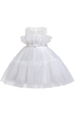Blå A-linjeformad Tulle Flower Girl Klänning med rosett
