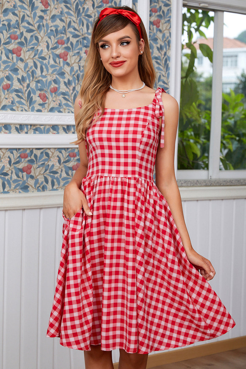 Load image into Gallery viewer, Röd pläd vintage klänning med bågar