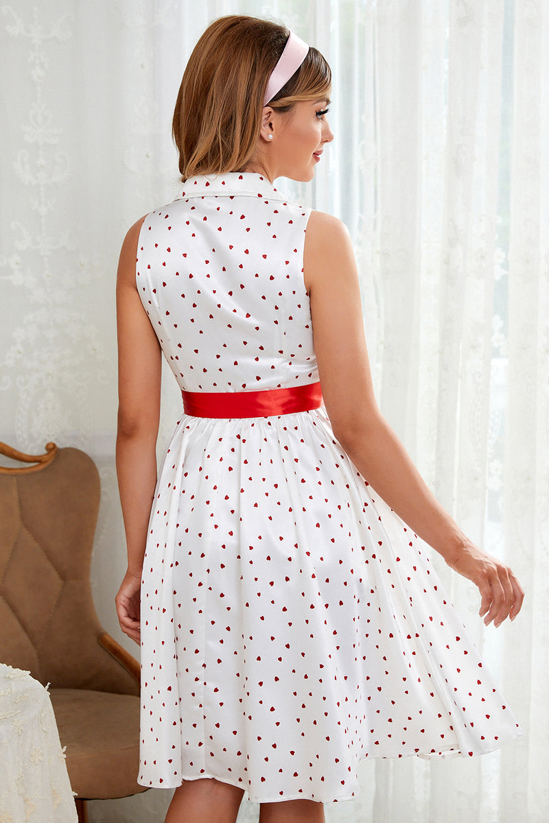 Load image into Gallery viewer, Vit röd polka prickar vintage klänning