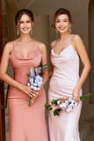 Mantlar spaghetti remmar blush bridesmaid klänning