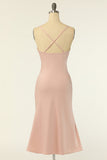 Mantlar spaghetti remmar blush bridesmaid klänning
