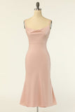 Mantlar spaghetti remmar blush bridesmaid klänning