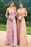 Blommig tryck Orange Bridesmaid Klänning